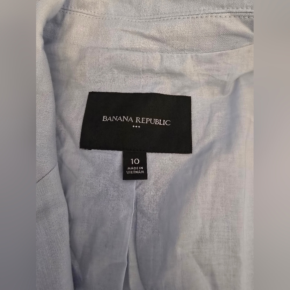 NWOT Banana Republic Linen-Blend Ruched-Sleeve Blazer In Blue Meditation Size 10 - Picture 6 of 14